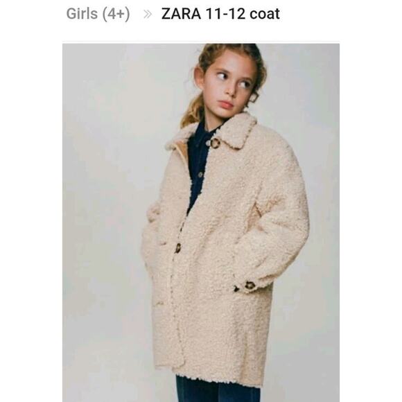 Zara Teddy Beige Girls Button Up Coat Size 11 / 12 - Picture 1 of 5